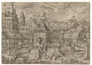 Bathseba ontvangt het bericht van Uria door Hans Bol