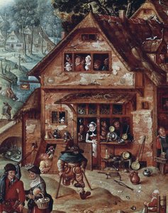 Taverne, detail van dorpsscène, schilderij door Hans Bol (1534-1593) door Hans Bol