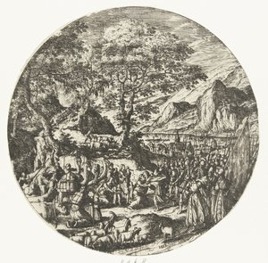 Verzoening tussen Esau en Jakob door Hans Bol