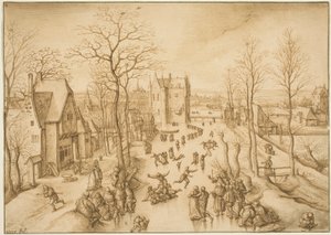 Winterlandschap met Schaatsers door Hans Bol