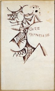 Gare Montparnasse Tekening met Chinese inkt en potlood door Hans Bolz (1912) door Hans Bolz