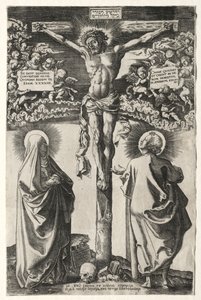 Christus aan het kruis tussen de maagd en St. Johannes, 1542 door Hans Brosamer