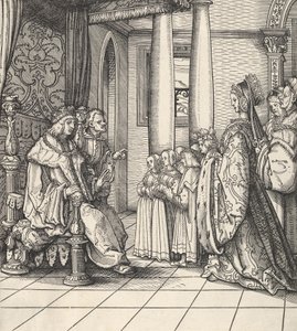 De Witte Koning ontvangt zijn dochter Margaretha en de kinderen van koning Filips, uit Der Weisskunig, 1514-16
