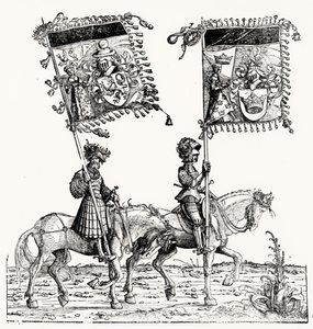 Twee bereden ridders, uit Maximiliaans Triomftocht, c.1516-18