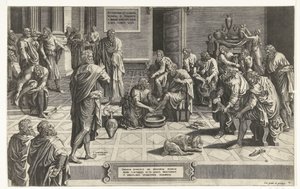 Christus wast de voeten van de discipelen door Hans Collaert (I) (attributed to)