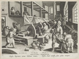 Politura Armorum (Polijsten van Wapens), plaat 17 uit de serie Nova Reperta (Moderne Ontdekkingen) ca. 1588 (gravure op geperst papier)