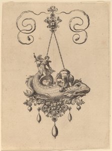 Ontwerp voor een hanger met een vis die Tobias en de engel draagt door Hans Collaert the Elder