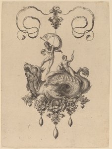 Ontwerp voor een Hanger met een Zeemonster dat Thetis en een Man met een Zeil Draagt door Hans Collaert the Elder