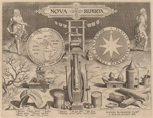 Titelpagina voor Nova Reperta (Nieuwe Ontdekkingen) door Hans Collaert the Younger after Jan van der Straet