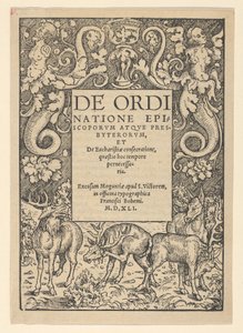 Titelrand met drie herten en een hinde, vroege 16e eeuw door Hans Cranach