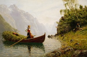 Vrouw en man in fjordlandschap