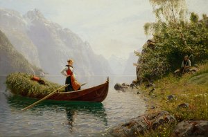 Vrouw en man in fjordlandschap