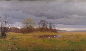 Landschap in de lente met regenbuien. Zuid-Sjælland