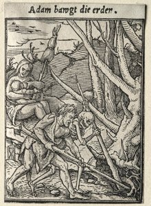 Dans van de Dood: Adam bewerkt de grond door Hans Holbein