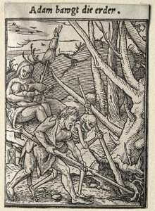 Dans van de Dood: Adam die de Grond Bebouwt door Hans Holbein