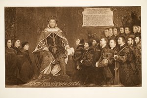 Hendrik VIII verleent een charter aan de Barber-Surgeons door Hans Holbein der Jüngere