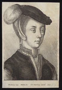 Jonge vrouw met een hoed met veer door Hans Holbein der Jüngere