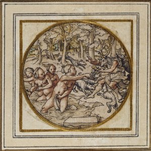 Diana en Actaeon - Ontwerp voor een hanger of hoedenspeld, ca. 1532-43