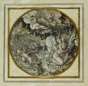 Hagar en Ismaël - Ontwerp voor een hanger of hoedenspeld, ca. 1532-43 door Hans Holbein der Jüngere