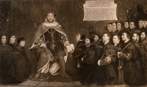 Hendrik VIII verleent een charter aan de Barbiers- en Chirurgengilden