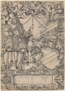 Een Donor met een Wapen (Schildbegleiter und Wappenschild mit Schrägbalken) door Hans Jegli II
