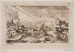 Berglandschap met de barmhartige Samaritaan op de voorgrond door Hans Jørgen Kirksteen