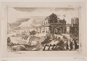 Landschap met Jezus en twee apostelen voor een stadspoort door Hans Jørgen Kirksteen