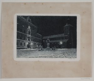 Het plein bij de St. Knuds kerk in Odense. Avond door Hans Julius Fæster