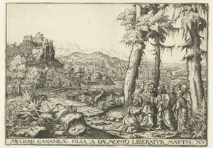 Landschap met Christus en de vrouw uit Kanaän door Hans Lautensack