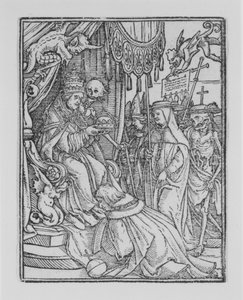 De Paus, uit De Dans van de Dood, ca. 1526, gepubliceerd 1538 door Hans Lützelburger