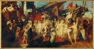 Intocht van keizer Karel V in Antwerpen ... (schilderij op doek) door Hans Makart