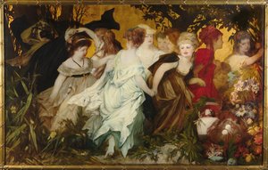 Moderne Amoretti, drieluik, linker paneel, 1868 door Hans Makart
