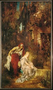 Sneeuwwitje slaapt ... (schilderij op doek) door Hans Makart