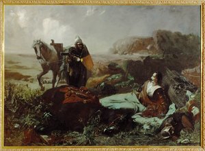De dood van graaf Pappenheim, generaal tijdens de Dertigjarige Oorlog ... (schilderij op doek) door Hans Makart