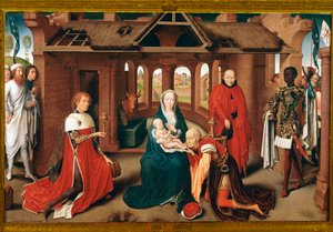 Aanbidding der Wijzen. Centraal paneel van het drieluik van Prado (olieverf op hout, ca.1470)