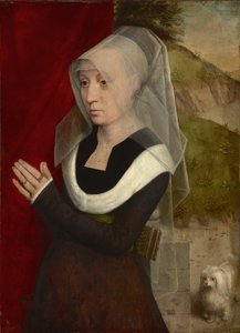 Portret van een biddende vrouw door Hans Memling