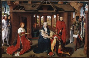 De Wijzen als Karel de Stoute en Filips de Goede. Centraal paneel van de Aanbidding der Wijzen