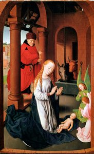 De Geboorte. Linker paneel van het Drieluik van Aanbidding door Hans Memling