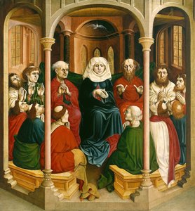 De nederdaling van de Heilige Geest Pinksteren. De vleugels van het Wurzach-altaar, 1437