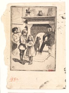 Nieuwjaarskaart (familie bij de open haard)
