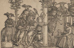 Muzikanten en toeschouwers door Hans Schäufelein the Elder