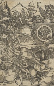 De dronken man op een wagen op weg naar de hel, uit Hymmelwagen auff dem, wer wol leeft, 1517 door Hans Schäufelein the Elder