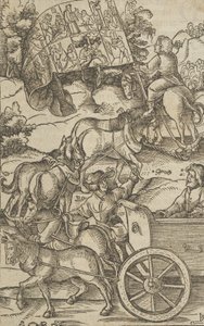 De Deugdzame Man op een Wagen op Weg naar de Hemel, uit Hymmelwagen auff dem, wer wol leb... door Hans Schäufelein the Elder