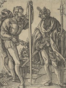 Twee soldaten met lans en hellebaard in gesprek, ca. 1515 door Hans Schäufelein the Elder