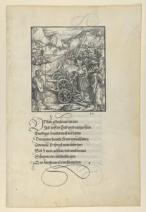 Unfalo in gevaar brengend Theuerdanck, veroorzakend de explosie van drie kanonnen, uit Theuerdan... door Hans Schäufelein the Elder