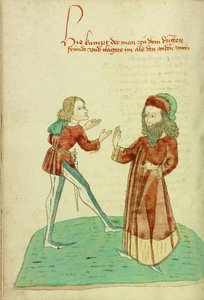 Een jonge man ontmoet een oudere man met baard door Hans Schilling