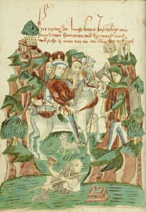 Josaphat ontmoet een blinde man en een bedelaar Ms Ludwig XV 9 fol. 31v, 1469