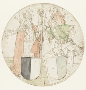 Heiligen Christophorus en Erasmus, elk met een wapenschild