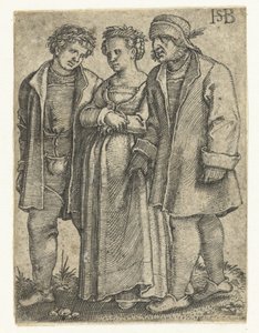 Bruidspaar en vader van de bruid door Hans Sebald Beham