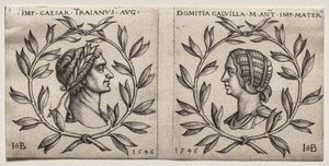 Bustes van keizer Trajanus en Domitia Calvilla door Hans Sebald Beham